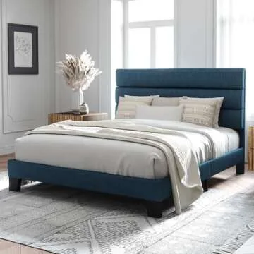 Allewie Queen Size Platform Bed Frame with Upholstered Headboard