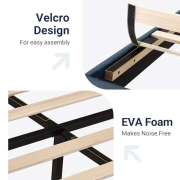 Allewie Queen Size Platform Bed Frame with Fabric Upholstered Headboard and Wooden Slats Support, Fully Upholstered Mattress Foundation/No Box Spring Needed/Easy Assembly, Navy Blue
