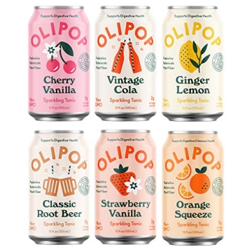 OLIPOP - 6-Flavor Soda Variety Pack, Healthy Soda Sampler, Prebiotic Soft Drinks, Supports Digestive...