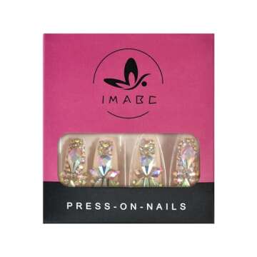 3d Bling Fake Nails Extra Long Press On False Nails With Design Holo Rhinestones Nail Tips Pink Nude...