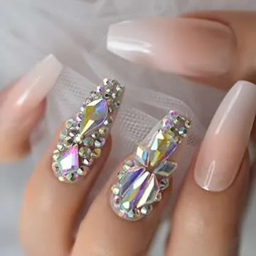 3D Bling Extra Long Fake Nails for Women - Stunning Design