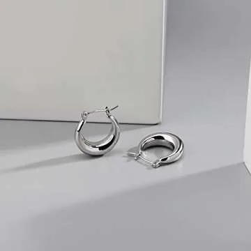 LILIE&WHITE Chunky Silver Hoop Earrings for Women Cute Fashion Hypoallergenic earrings Minimalist Jewelry Gift