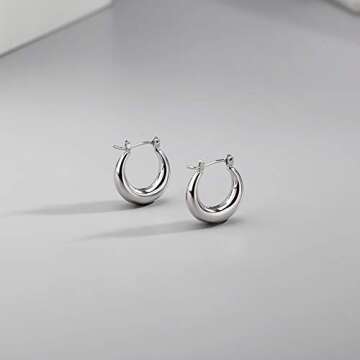 LILIE&WHITE Chunky Silver Hoop Earrings for Women Cute Fashion Hypoallergenic earrings Minimalist Jewelry Gift