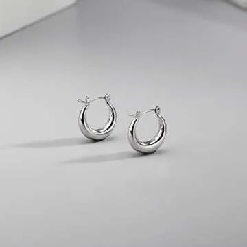 LILIE&WHITE Chunky Silver Hoop Earrings for Women Cute Fashion Hypoallergenic earrings Minimalist Jewelry Gift