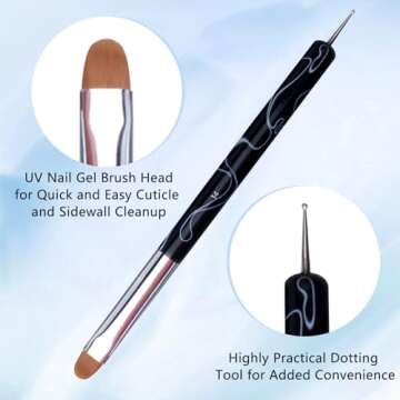 French Nail Brush, 2 Way French Gel Acrylic Nail Art Kolinsky Brush With Dotting Tool for Profession...