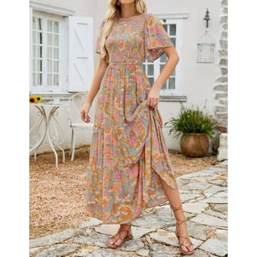 Stylish ZESICA Floral Print Summer Maxi Dress for Women
