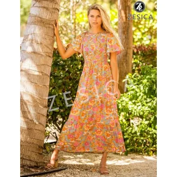 Stylish ZESICA Floral Print Summer Maxi Dress for Women