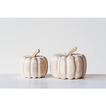 Creative Co-Op Large Hand-Carved Paulownia Wood (one Will Vary) Pumpkins, Natural