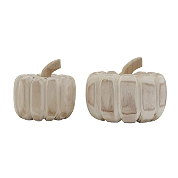 Creative Co-Op Large Hand-Carved Paulownia Wood (one Will Vary) Pumpkins, Natural