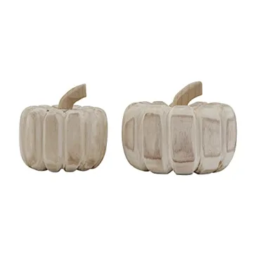 Creative Co-Op Large Hand-Carved Paulownia Wood (one Will Vary) Pumpkins, Natural