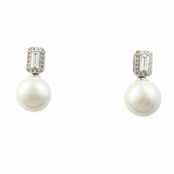 Lab Grown Diamonds - Freshwater Pearl And Diamond Earrings