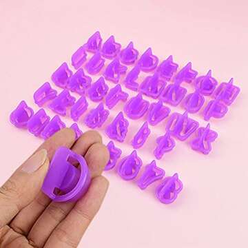 BlingKingdom 40pcs Alphabet Cookie Cutters Set Purple Plastic Letter Icing Cake Decorating Fondant Number Cutters Mould Tools for Sugarcraft Biscuit Pastry Plunger Baking