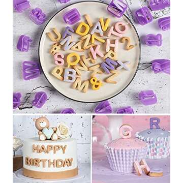 BlingKingdom 40pcs Alphabet Cookie Cutters Set Purple Plastic Letter Icing Cake Decorating Fondant Number Cutters Mould Tools for Sugarcraft Biscuit Pastry Plunger Baking