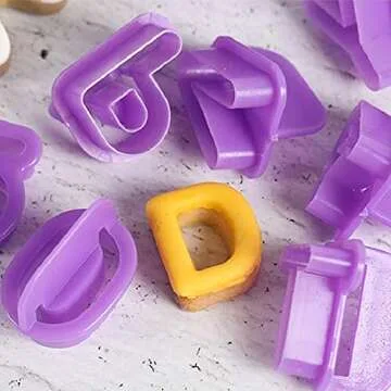 BlingKingdom 40pcs Alphabet Cookie Cutters Set Purple Plastic Letter Icing Cake Decorating Fondant Number Cutters Mould Tools for Sugarcraft Biscuit Pastry Plunger Baking