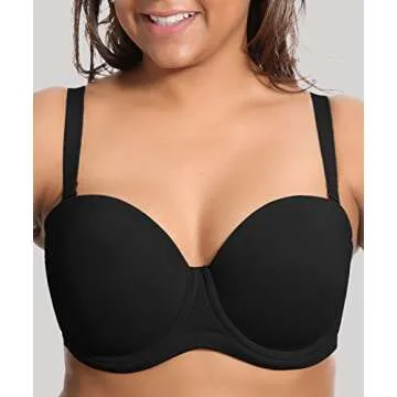 DELIMIRA Women's Underwire Contour Multiway Full Coverage Strapless Bra Plus Size Black 44DD