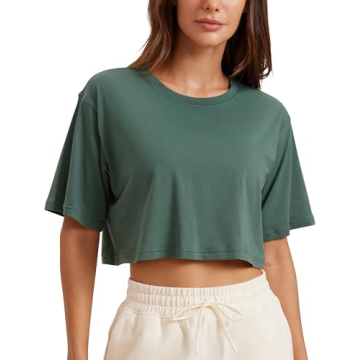 CRZ YOGA Women's Pima Cotton Workout Crop Tops Short Sleeve Yoga Shirts Casual Athletic Running T-Sh...