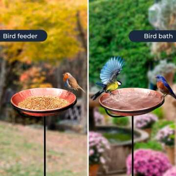 Monarch Abode 17064 Copper Standing Bird Feeder and Bath Bowl 34 inch - Detachable Outdoor Stand for...