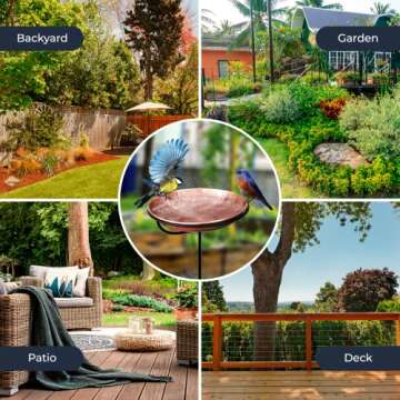 Copper Standing Bird Feeder and Bath Bowl for Outdoors