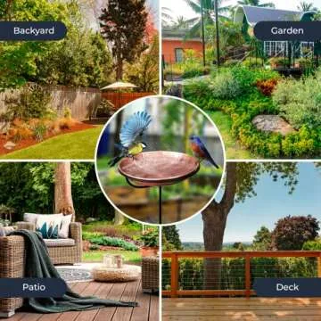 Copper Standing Bird Feeder and Bath Bowl for Outdoors