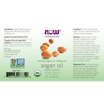 NOW Foods Organic Argan Oil Pure Multi-Purpose 2-Ounce