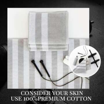 Luzia Striped Workout Towel for Sweat (Pack of 4) - Premium Quality 100% Turkish Cotton - Lightweight and Super Absorbent for Exercise, Sports, Workout, Fitness, Gym, Yoga, Running (Gray)