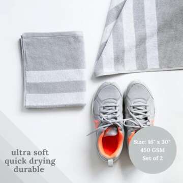 Luzia Striped Workout Towel for Sweat (Pack of 4) - Premium Quality 100% Turkish Cotton - Lightweight and Super Absorbent for Exercise, Sports, Workout, Fitness, Gym, Yoga, Running (Gray)