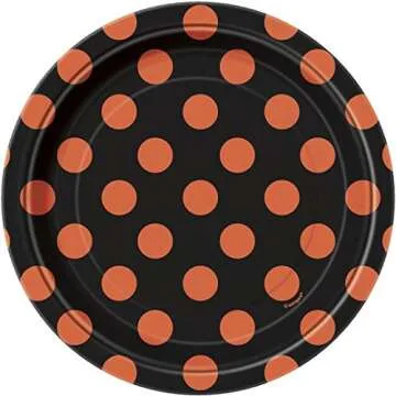 8 Orange & Black Polka Dot Halloween Dessert Plates for Spooky Fun