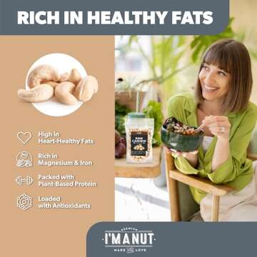 Premium Raw Cashews 48oz (3 lbs.) Non-GMO, No Additives Batch Tested Gluten & Peanut Free, Resealabl...