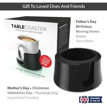 HIT PRODUCTS TableCoaster - Original Anti-Spill Table and Desk Cup Holder, Jet Black - RV and Boat Drink Holder, A Tip-Proof Coaster with Tacky Base and Walled Profile to Prevent Spilled Drinks
