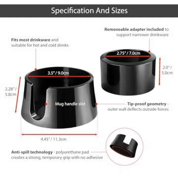 HIT PRODUCTS TableCoaster - Original Anti-Spill Table and Desk Cup Holder, Jet Black - RV and Boat Drink Holder, A Tip-Proof Coaster with Tacky Base and Walled Profile to Prevent Spilled Drinks