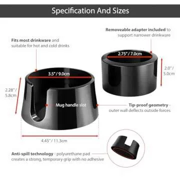 HIT PRODUCTS TableCoaster - Original Anti-Spill Table and Desk Cup Holder, Jet Black - RV and Boat Drink Holder, A Tip-Proof Coaster with Tacky Base and Walled Profile to Prevent Spilled Drinks