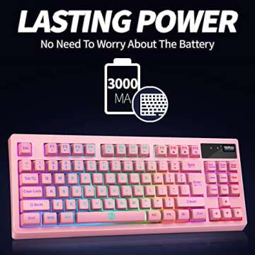 ZJFKSDYX L87 Wireless Gaming Keyboard, Rechargeable 3000mAh 2.4G LED Backlit Wireless Keyboard, Ergonomic Keyboard with Mechanical Feeling Keys for PC PS4 Xbox One Mac, Teclado Gamer (Pink)