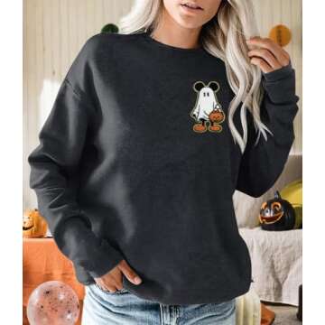 BANGELY Halloween Sweatshirt Women Oversized Cute Spooky Ghost Graphic Shirt Halloween Sweater Fall ...