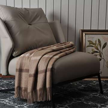 EP Mode 100% Pure Cashmere Throw Blanket for Sofa, Classic Design with Gift Box (Neutral Windowpane)