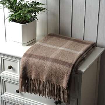 EP Mode 100% Pure Cashmere Throw Blanket for Sofa, Classic Design with Gift Box (Neutral Windowpane)