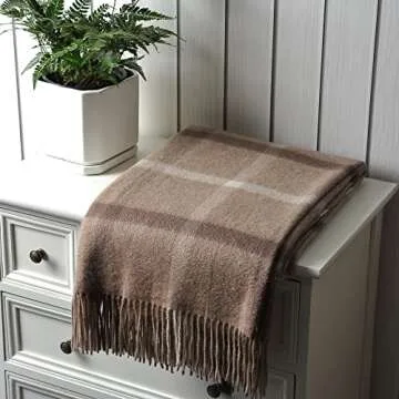 EP Mode 100% Pure Cashmere Throw Blanket for Sofa, Classic Design with Gift Box (Neutral Windowpane)
