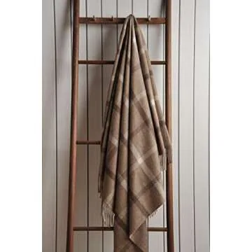 EP Mode 100% Pure Cashmere Throw Blanket for Sofa, Classic Design with Gift Box (Neutral Windowpane)