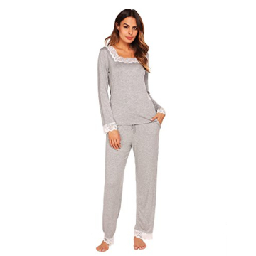 Ekouaer Women's Lace-Trimmed Pajama Set Grey XS-XL