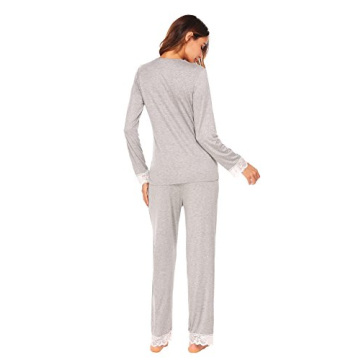 Ekouaer Women's Lace-Trimmed Pajama Set Grey XS-XL