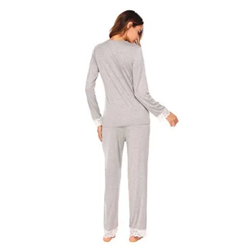 Ekouaer Women's Lace-Trimmed Pajama Set Grey XS-XL