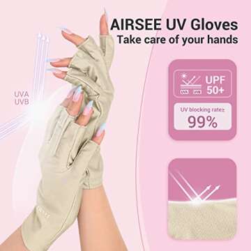 AIRSEE UV Gloves for Nail Lamp,Professional UPF50+ UV Protection Gloves for Manicures Nail Art,Finge...