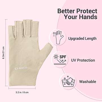 AIRSEE UV Gloves for Nail Lamp,Professional UPF50+ UV Protection Gloves for Manicures Nail Art,Fingerless Gloves That Shield Skin from The Sun and Nail Lamp (Nude)