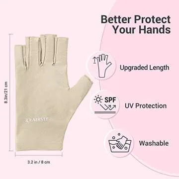 AIRSEE UV Gloves for Nail Lamp,Professional UPF50+ UV Protection Gloves for Manicures Nail Art,Fingerless Gloves That Shield Skin from The Sun and Nail Lamp (Nude)