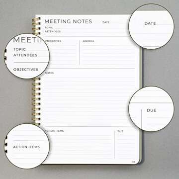 Beautiful Meeting Notebook For Work Organization - Easily Take Notes And Keep Agendas on Track - The Perfect Office Planner Supplies for Women & Men to Professionally Manage Business Projects
