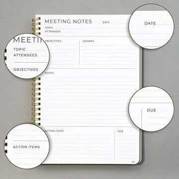 Beautiful Meeting Notebook For Work Organization - Easily Take Notes And Keep Agendas on Track - The Perfect Office Planner Supplies for Women & Men to Professionally Manage Business Projects
