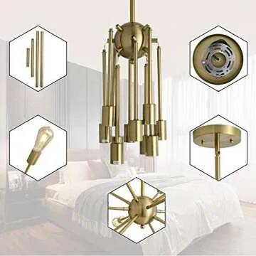 SUSVQLXG Sputnik Chandelier Light Fixture 8-12 Lights (Copper, 8-Light)