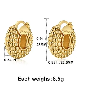 18K Gold Plated Chunky Hoop Earrings for Women