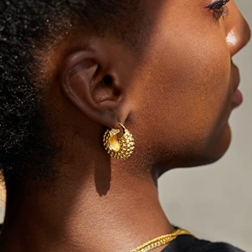 18K Gold Plated Chunky Hoop Earrings for Women
