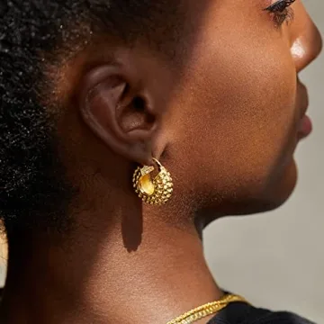 18K Gold Plated Chunky Hoop Earrings for Women