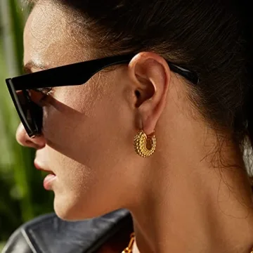 18K Gold Plated Chunky Hoop Earrings for Women